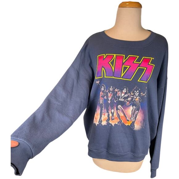 KISS Band Graphic Crewneck Sweatshirt Blue XL Rock Music Retro 60/40 Blend New - Picture 5 of 12